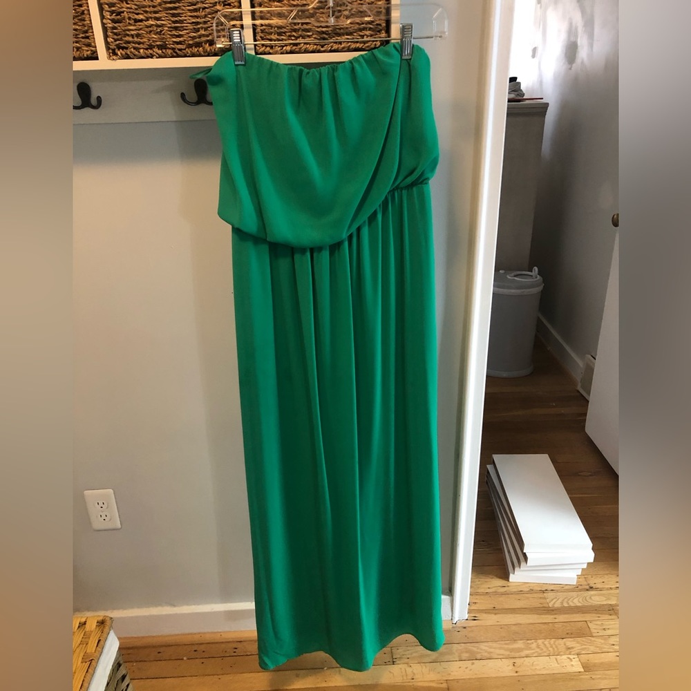 Strapless emerald green maxi dress